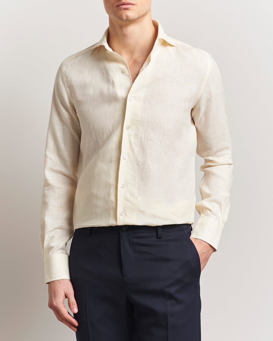 Cut Away Linen Shirt Light Yellow