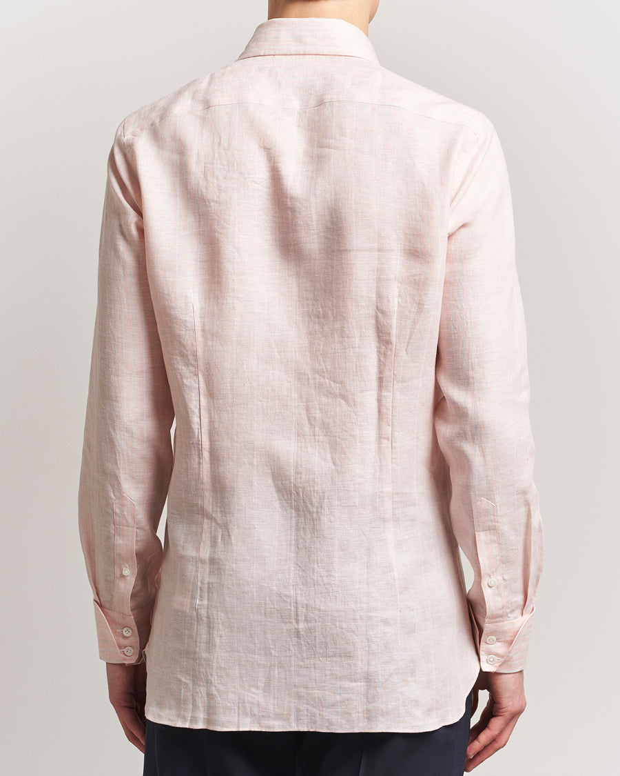 100Hands Cut Away Double Cuff Striped Linen Shirt Pink