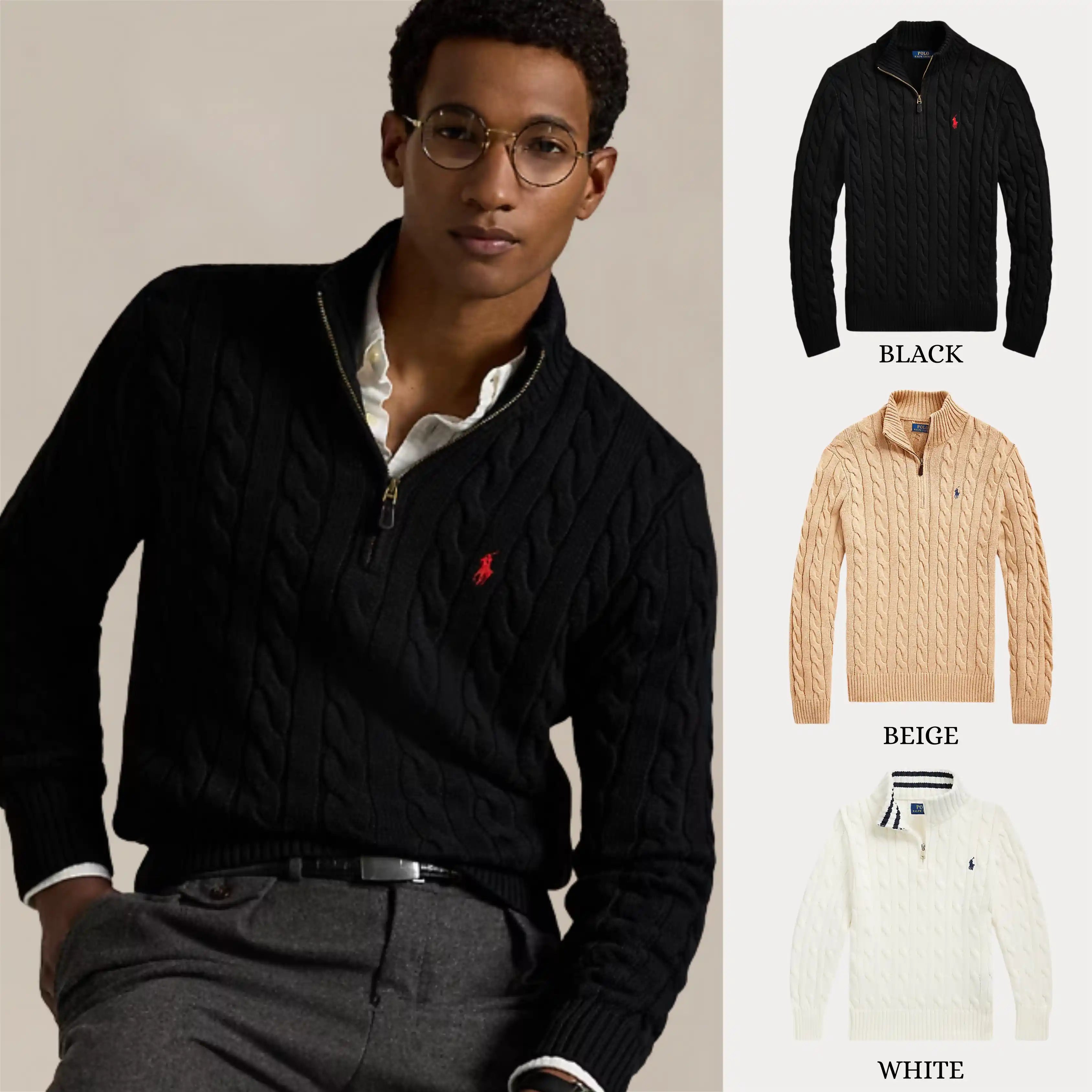 ACHETEZ 1, RECEVEZ 3 – ENSEMBLE DE PULLS ZIPPÉS RALPH LAUREN CABLE KNIT