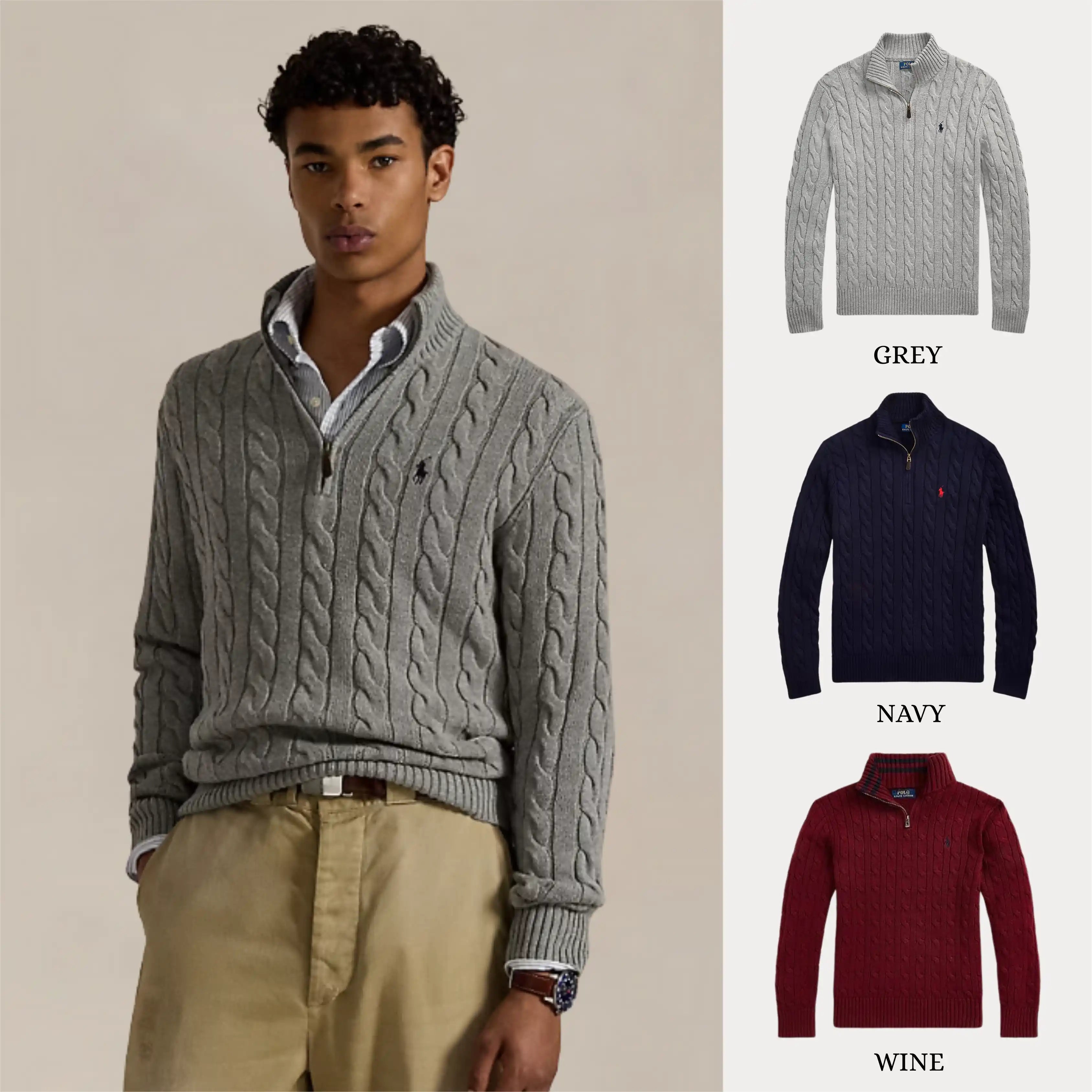 ACHETEZ 1, RECEVEZ 3 – ENSEMBLE DE PULLS ZIPPÉS RALPH LAUREN CABLE KNIT