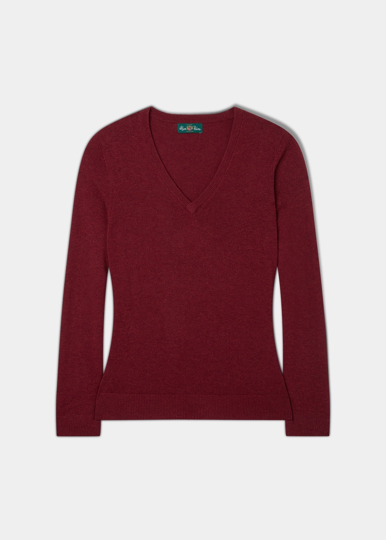 Isla Ladies Wool and Cashmere Vee Neck Jumper in Berry