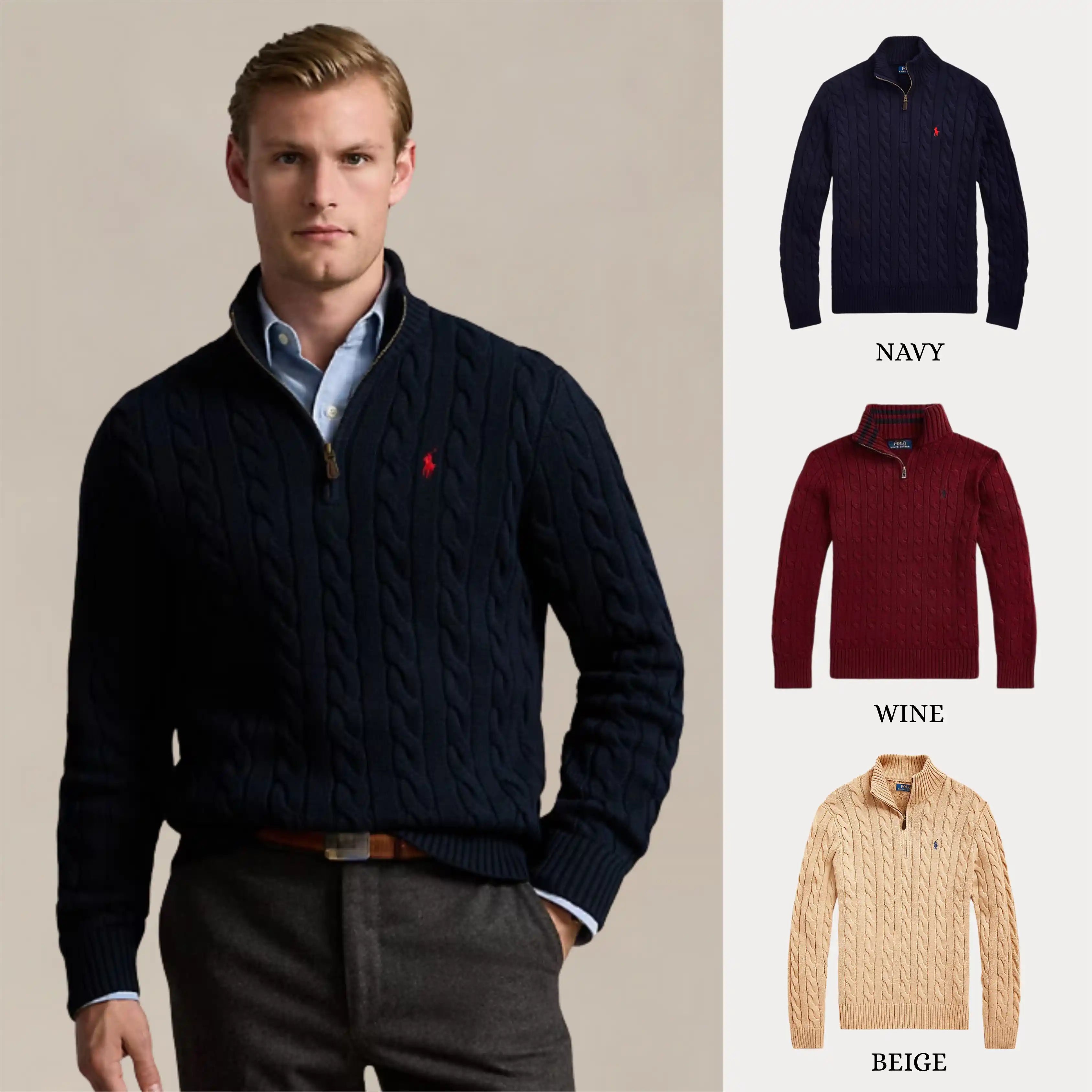 ACHETEZ 1, RECEVEZ 3 – ENSEMBLE DE PULLS ZIPPÉS RALPH LAUREN CABLE KNIT